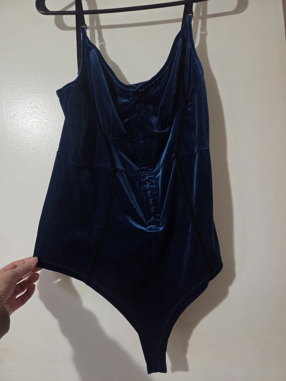 Velvet Scoop Bodysuit in Navy